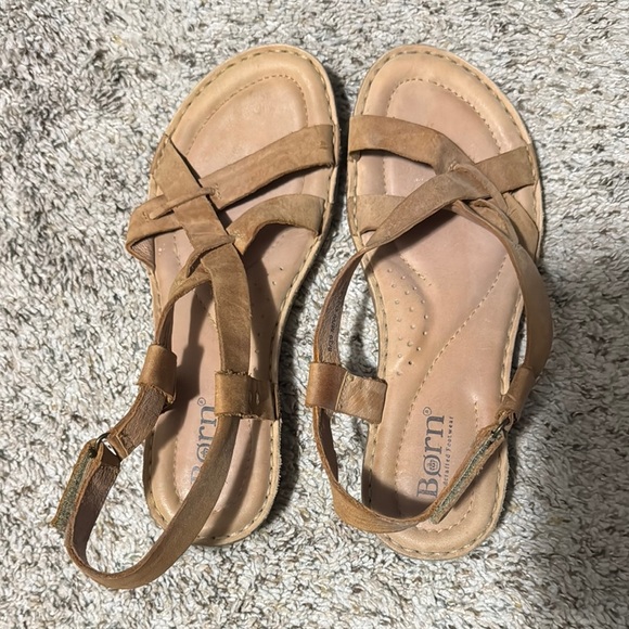 Born Tan Sandals with Ankle Strap and Comfort Footbed - Picture 1 of 5